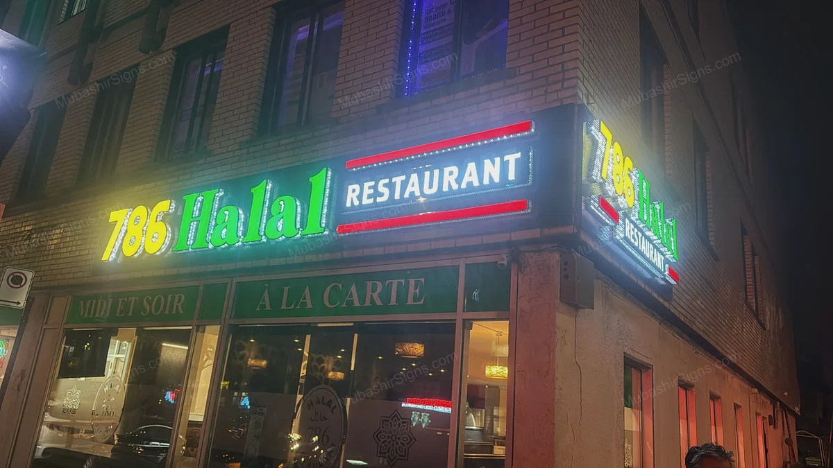 786 Halal Restaurant custom sign